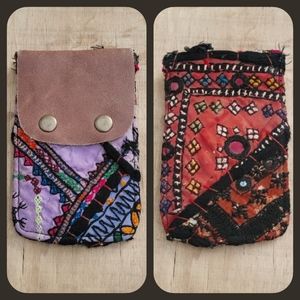 👽🌋 Free People Boho Embroidered Repurposed vtg banjara hippie Wallet card case